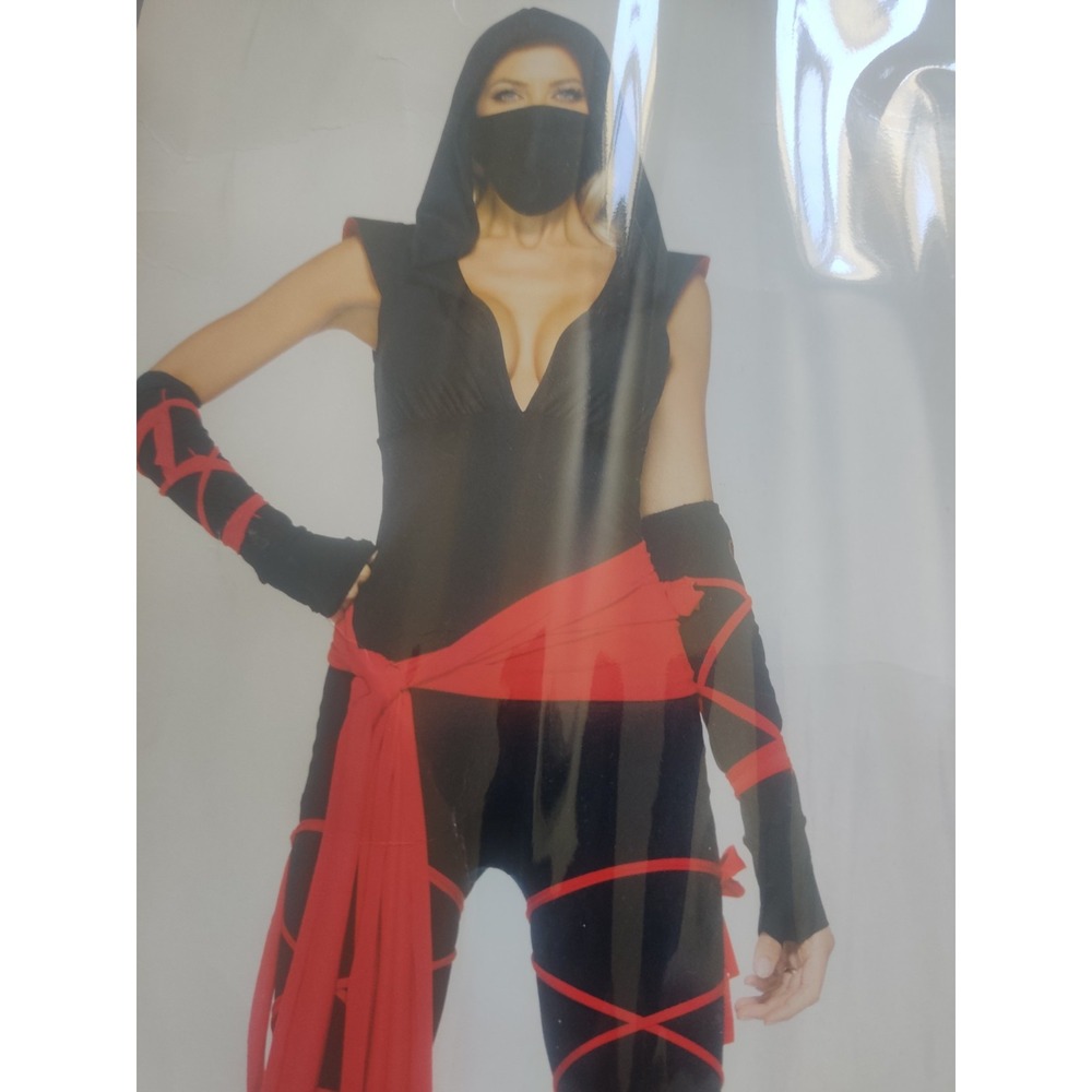 Leg Avenue Deadly Ninja Hooded Costume Womens M Black/Red 4Pc Set‎ 8500